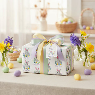 Lila und gelber Blumenhase Frohe Ostern Geschenkpapier
