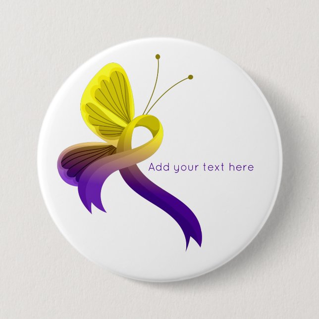 Lila und gelber Butterfly-Butterfly Button (Vorderseite)