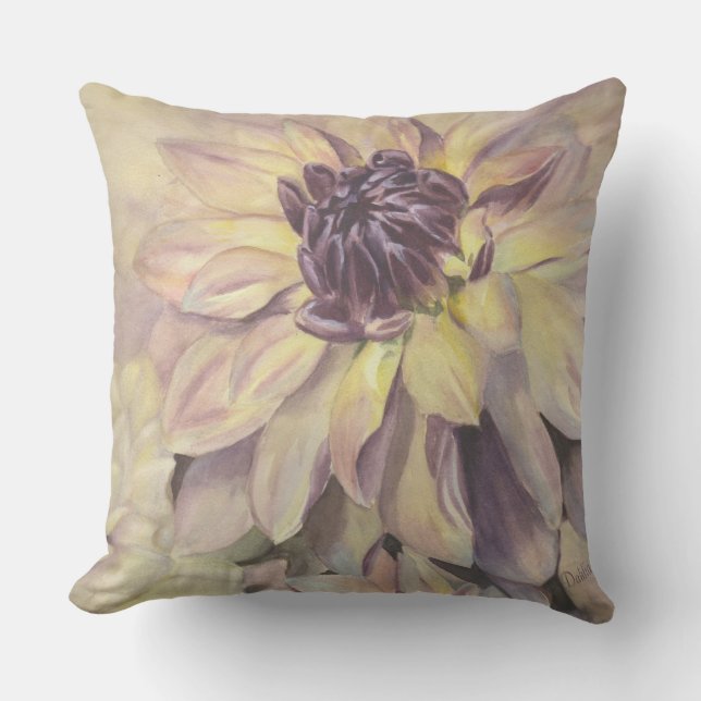 LILA UND GELBER DAHLIE-BLUMEN-PATIO KISSEN (Vorderseite)