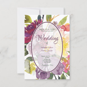Lila und gelber floraler Hintergrund Hochzeitseinl Einladung