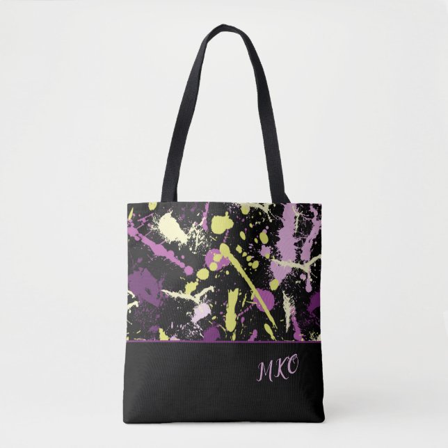 Lila und gelber Paint-Spritzer Tasche (Vorderseite)