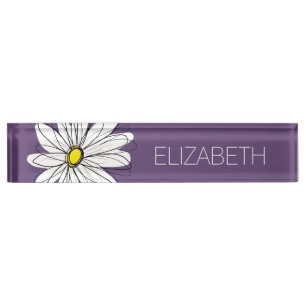 Lila und gelber weißlicher Daisy-Text Namensplakette