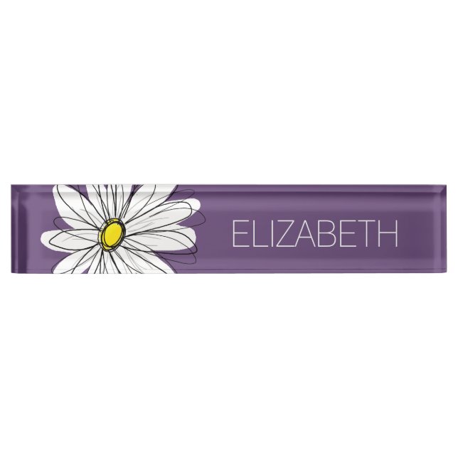 Lila und gelber weißlicher Daisy-Text Namensplakette (Vorderseite)