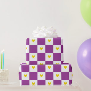 Lila und gelbes Herz Geschenkpapier