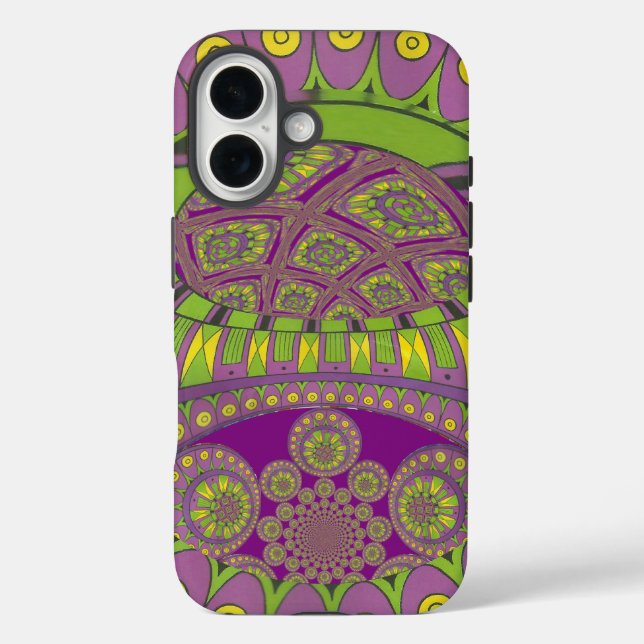 Lila und gelbes Kaleidoskop iPhone 16 Hülle (Rückseite)