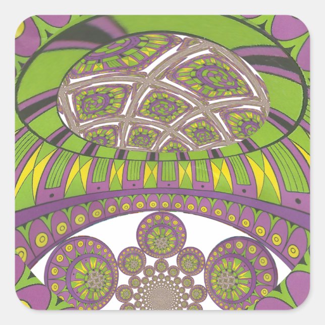 Lila und gelbes Kaleidoskop Quadratischer Aufkleber (Vorderseite)