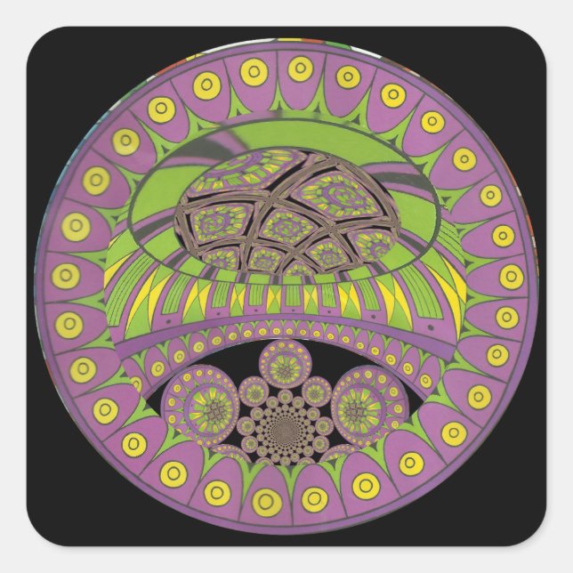 Lila und gelbes Kaleidoskop Quadratischer Aufkleber (Vorderseite)