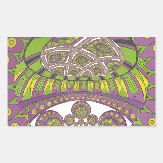Lila und gelbes Kaleidoskop Rechteckiger Aufkleber (Vorderseite)