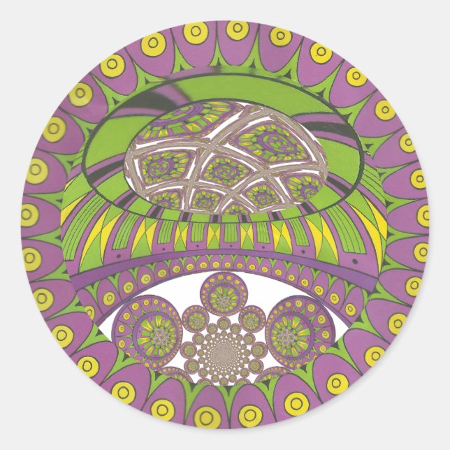 Lila und gelbes Kaleidoskop Runder Aufkleber (Vorderseite)