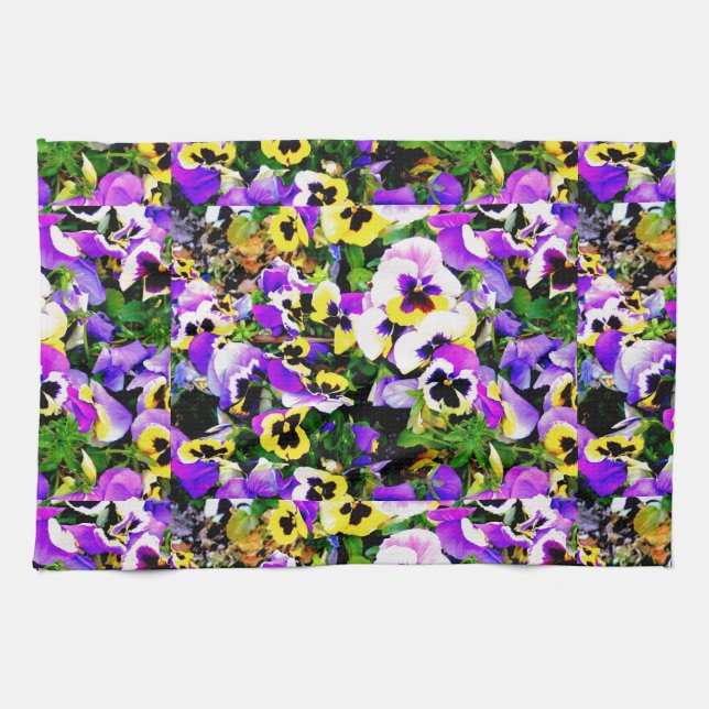 lila und gelbes Pansy-Blumen-Küchentuch Geschirrtuch (Horizontal)