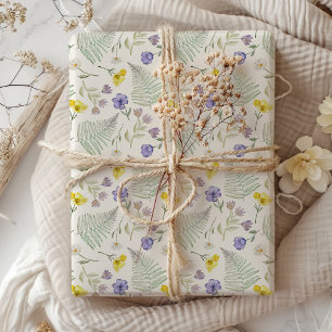 Lila und gelbes Wildblumen-Wasserfarbmuster Geschenkpapier