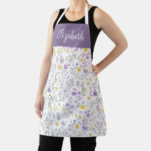 Lila und gelbes Wildblumenmuster mit individuellem Schürze