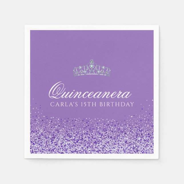 Lila und Glitzer Quinceanera Serviette (Vorderseite)