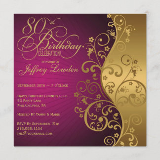 Lila und Gold80. Geburtstags-Party Einladung
