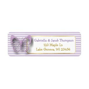 Lila und Gold 3D-Butterfly-Rücksendeadresse