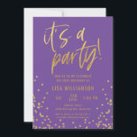 Lila und Gold 50. Geburtstagsparty Einladung<br><div class="desc">Lila und Gold 50. Geburtstagsparty Einladung Ihre Gäste werden wissen,  dass dies ein lustiges Party,  wenn Sie nur auf diese Einladung! Dieses Design bietet lustige Typografie,  einen lila Hintergrund und viele Goldkonfetti!</div>