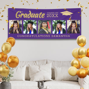 Lila und Gold 5 Foto Gratulation 2026 Abschluss  Banner