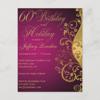 Lila und Gold 60. Geburtstag & Urlaub Einladung