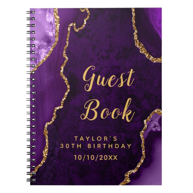 Lila und Gold Agate Birthday Gästebuch Notizblock (Vorderseite)