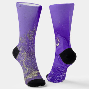 Lila und Gold Alcohol Ink Flüssigkunst Verrückt Socken