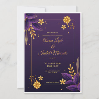 Lila und Gold Ästhetik Floral Save-the-Date Einladung