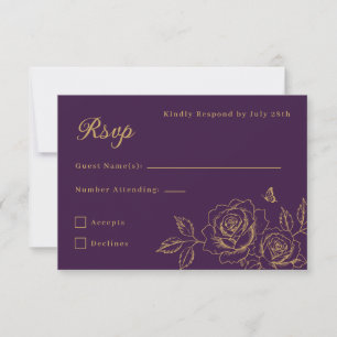 Lila und Gold Blumen Quinceañera RSVP Karte