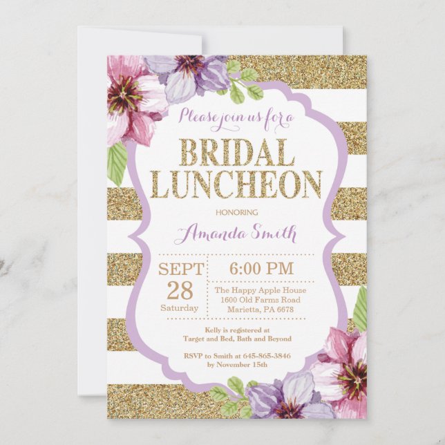 Lila und Gold Bridal Luncheon Einladung (Vorderseite)
