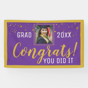Lila und Gold Confetti Glückwunsch Grad 2020 Foto Banner