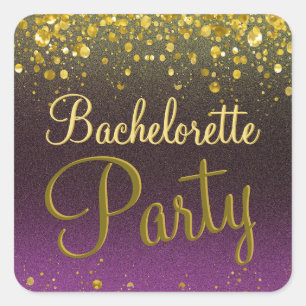 Lila und Gold Confetti Quadratischer Aufkleber