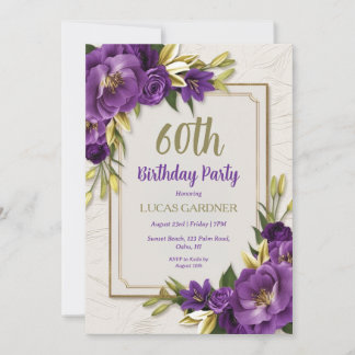 lila und gold Einladungen zum 60. Geburtstag