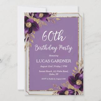 lila und gold Einladungen zum 60. Geburtstag
