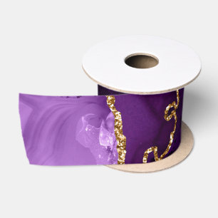 Lila und Gold Faux Glitter Achat Satinband