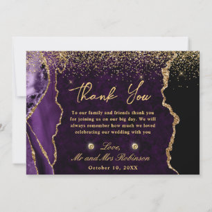 Lila und Gold Faux Glitter-Marmor-Achat-Hochzeit Dankeskarte