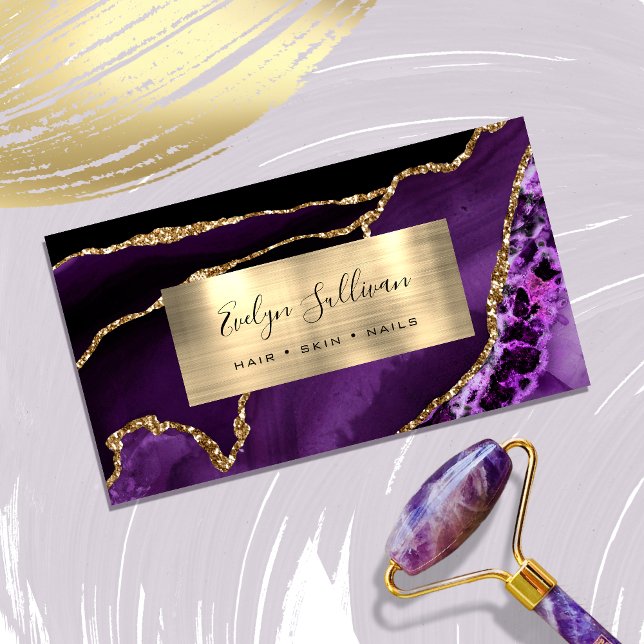 Lila und Gold Foor Agate Business Card Visitenkarte (Von Creator hochgeladen)