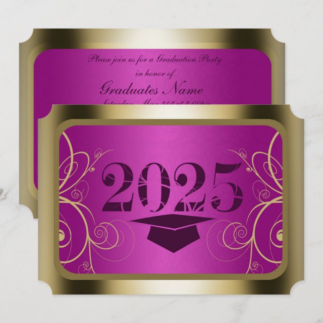Lila und Gold Frame Graduation Party Einladung (Vorne/Hinten)