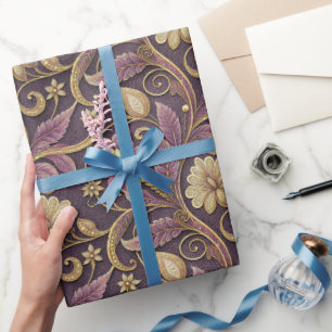 Lila und Gold geprägtes Blumenmuster Geschenkpapier