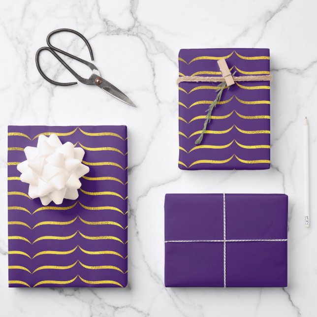Lila und Gold Geschenkpapier Set (Vorderseite)