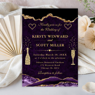 Lila und Gold Glitter Achat Hochzeit Einladung