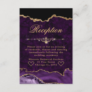 Lila und Gold Glitter Achat Hochzeitsempfang Begleitkarte