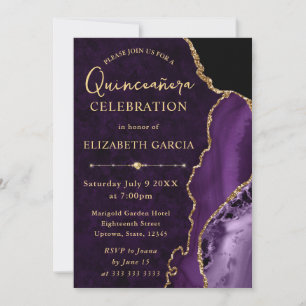 Lila und Gold Glitter Achat und Marmor Quinceanera Einladung