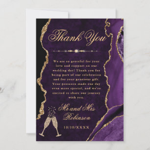 Lila und Gold Glitter Agat- und Marmor-Hochzeit Dankeskarte