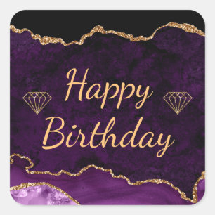 Lila und Gold Glitter Agate Alles Gute zum Geburts Quadratischer Aufkleber