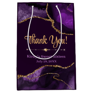 Lila und Gold Glitter Agate Sweet 16 Danke Mittlere Geschenktüte