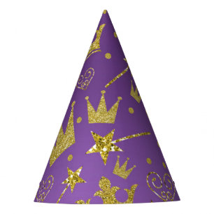 Lila und Gold Glitter Mädchen Prinzessinnen-Party Partyhütchen