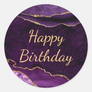 Lila und Gold Glitter-Marmor-Achat-Geburtstag Runder Aufkleber