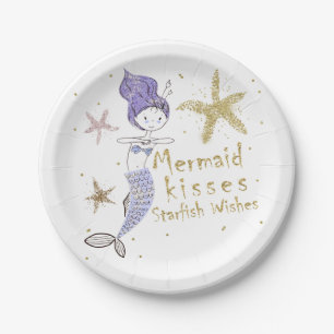 Lila und Gold Glitter Meerjungfrau Geburtstagsfeie Pappteller