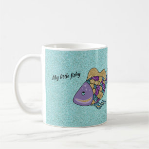 Lila und Gold Glitter Schwimmender Fisch Becher Kaffeetasse