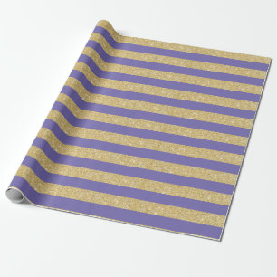 Lila und Gold Glitter-Streifen Geschenkpapier