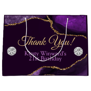 Lila und Gold Glitzer Agate Birthday Große Geschenktüte