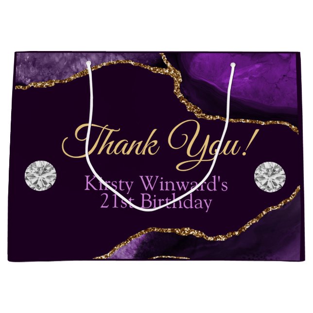 Lila und Gold Glitzer Agate Birthday Große Geschenktüte (Vorderseite)